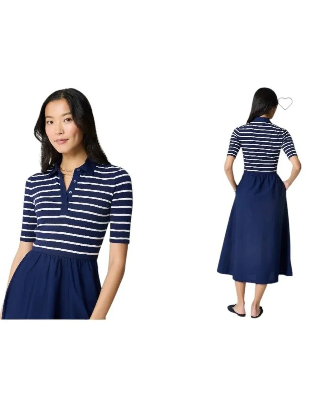 NWT J. Crew Striped collared knit Midi dress Navy Blue White XSP
